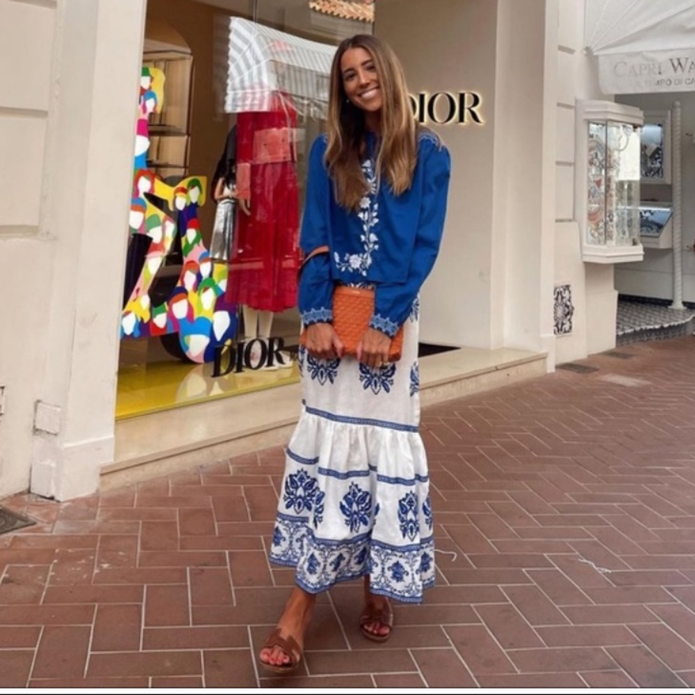 💙 ZARA BOHO BLUE WHITE FLORAL EMBROIDERED LONG SLEEVE CROPPED BLOUSE! - Picture 14 of 14